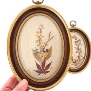 Vintage Dried Pressed Flower Framed Wall Art Pair